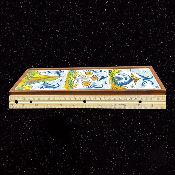 Vintage Titles Hand Painted House Flower Made In Spain on a wood frame 12”W - Picture 9 of 10